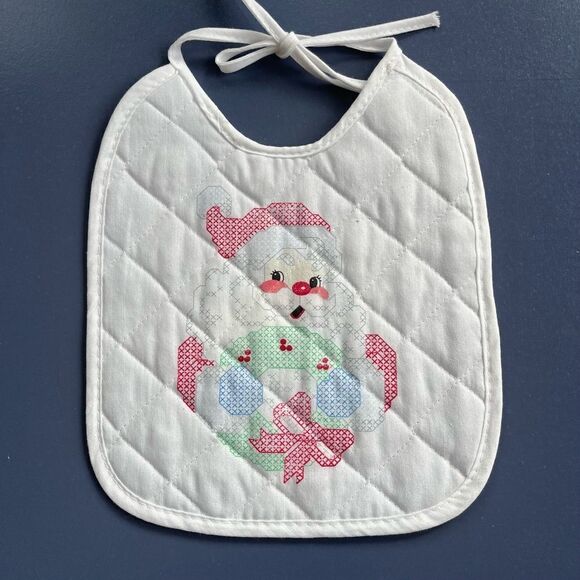 Vintage Bucilla Quilted Bibs Christmas Stamped Cross Stitch Set/6 Santa Reindeer - Picture 4 of 8